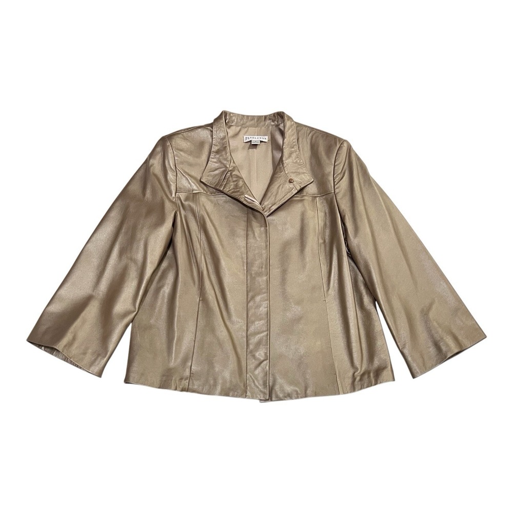 Pendleton Metallic Leather Swing Jacket Mocha Womens Large Fully Lined Buttons